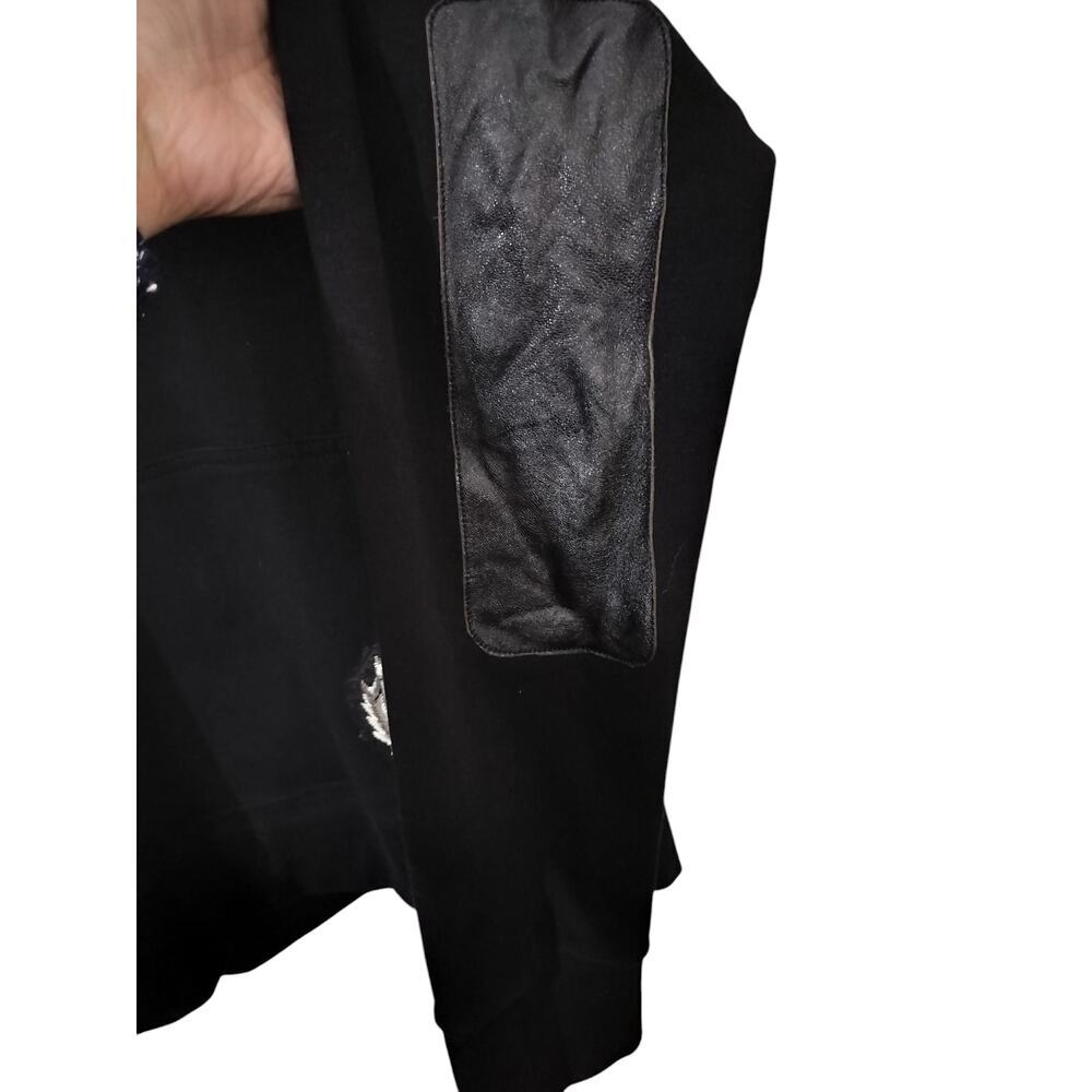 M526) Anglero NY Black Skull Pullover Cotton Leather Trim Hoodie Size XL - Picture 4 of 9